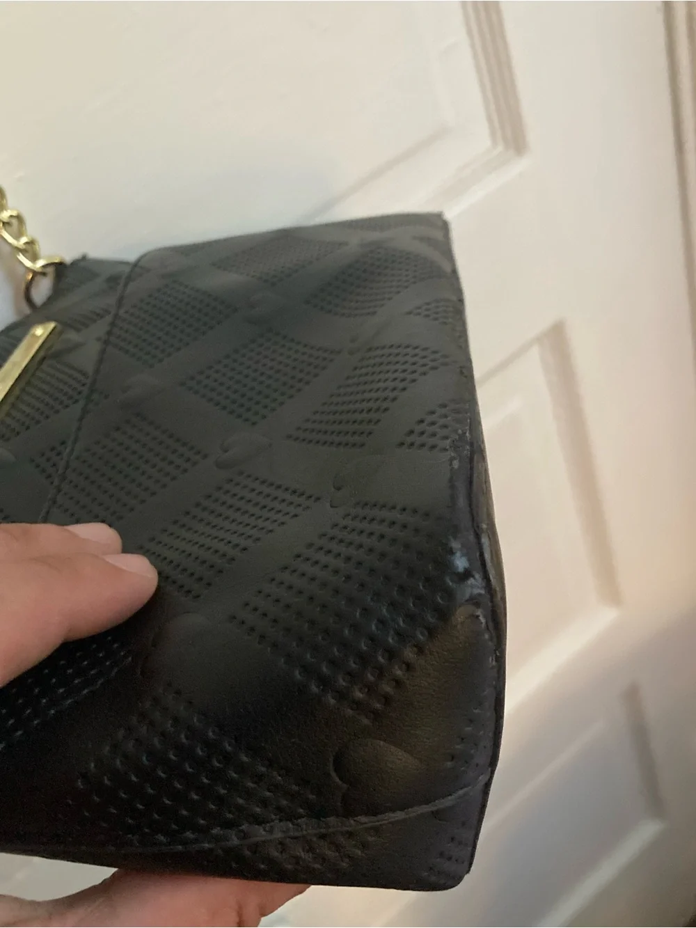 Betsey Johnson Black Heart Embossed Crossbody Bag with Gold Chain